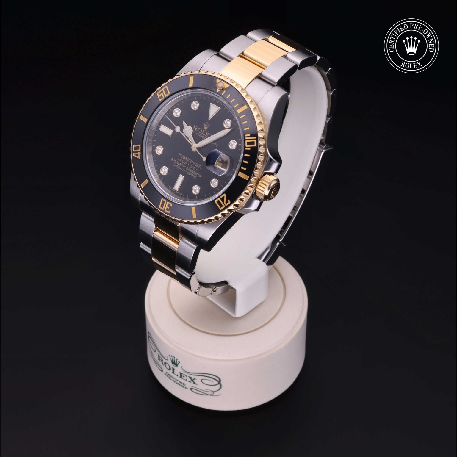 Rolex Certified Pre-owned Submariner Date M116613LN-0003 front on black background