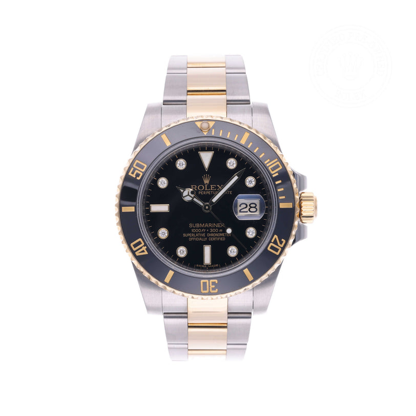 Rolex Certified Pre-owned Submariner Date M116613LN-0003 front on white background