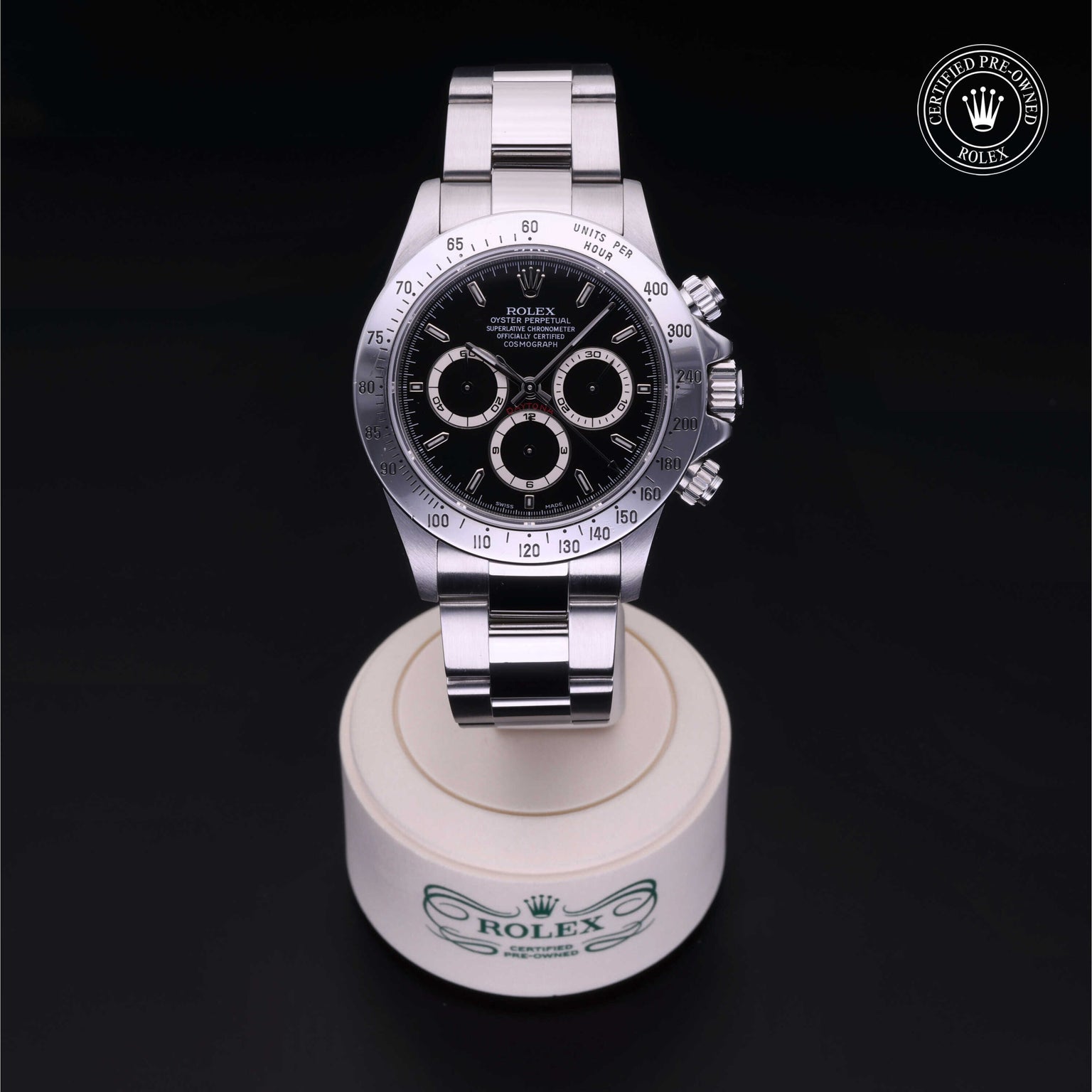 Rolex Certified Pre-owned Daytona M16520-0002 front on black background