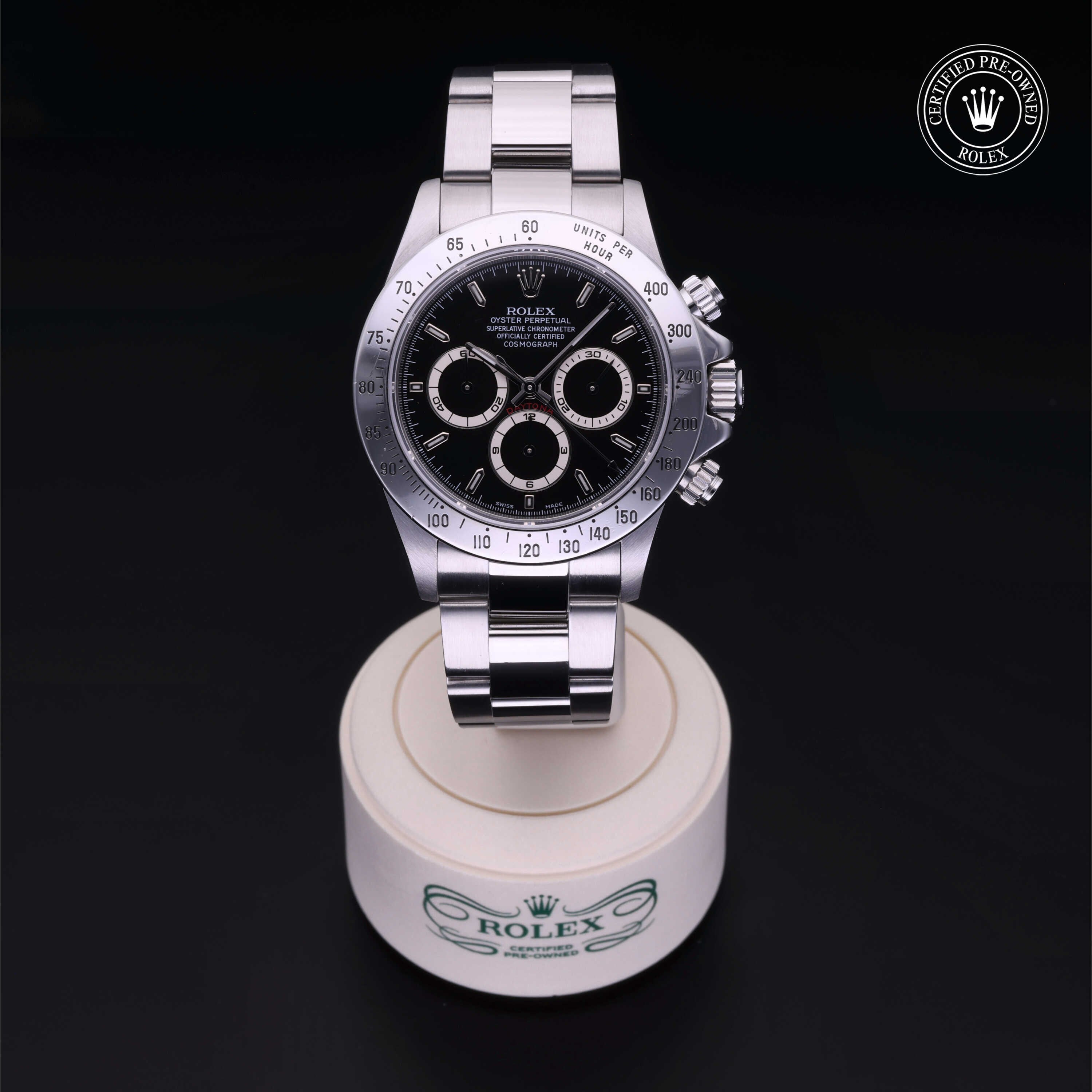 Rolex Certified Pre-owned Daytona M16520-0002 front on black background