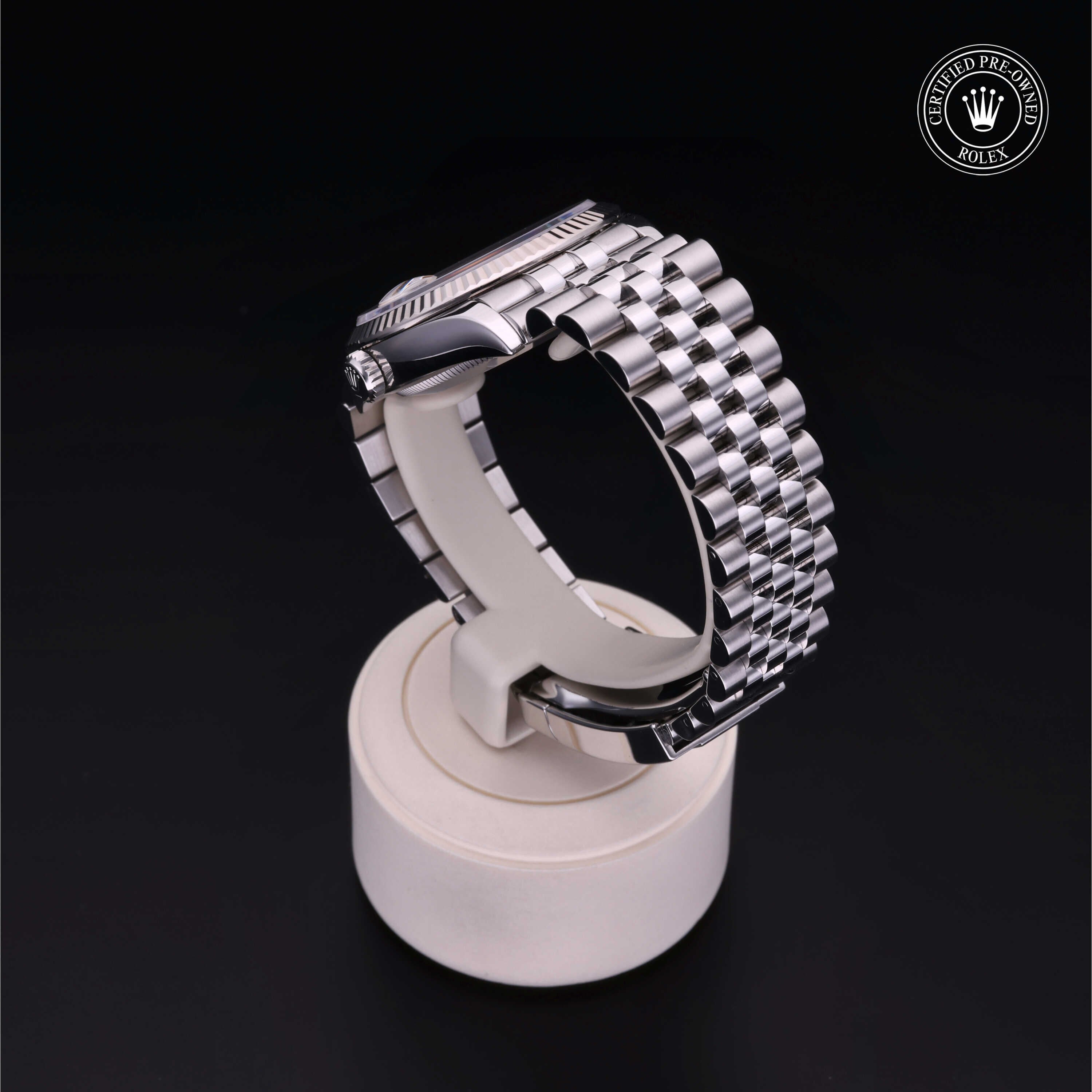 Rolex Certified Pre-owned Datejust M126234-0025 front on black background