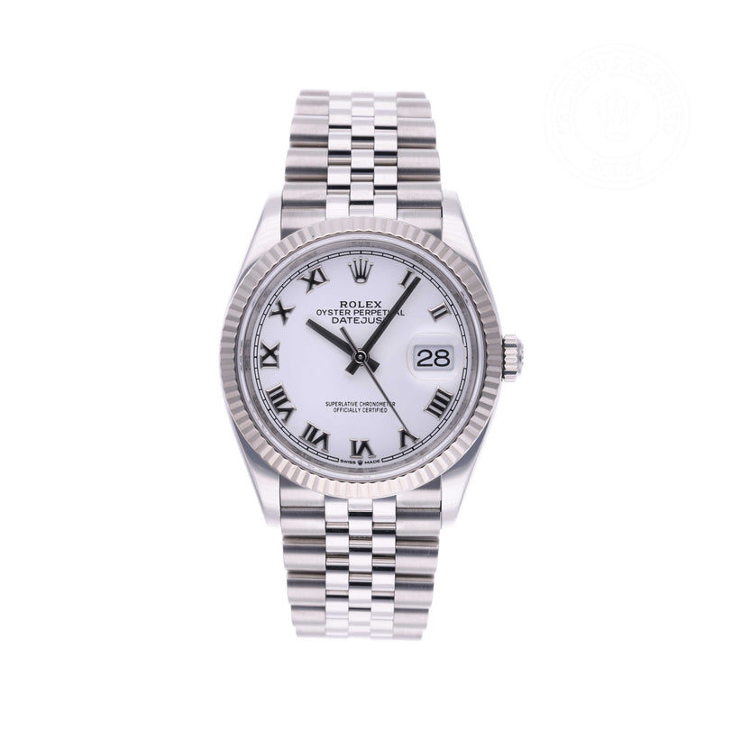 Rolex Certified Pre-owned Datejust M126234-0025 front on white background