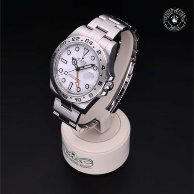 Rolex Certified Pre-owned Explorer II M216570-0001 front on black background