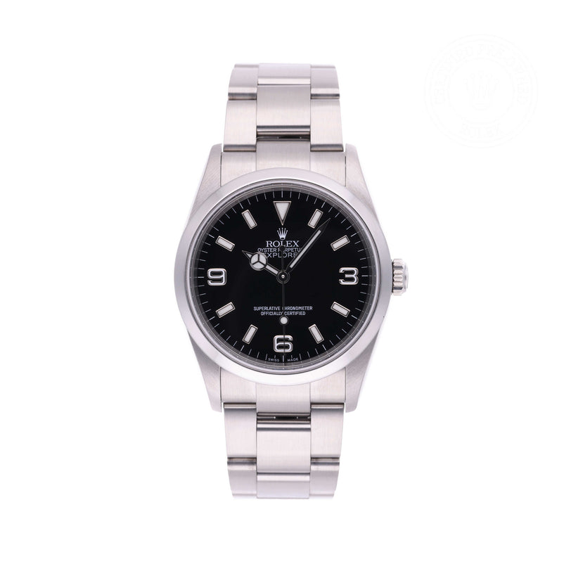Rolex Certified Pre-owned Explorer M114270-0002 front on white background