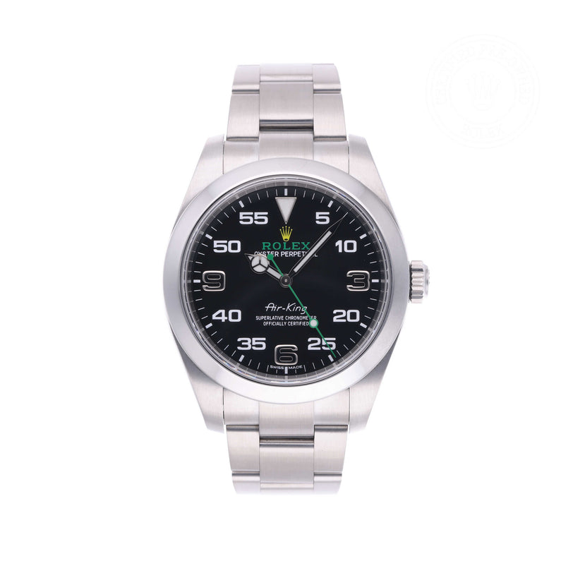 Rolex Certified Pre-owned Air-King M116900-0001 front on white background