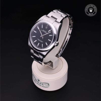 Rolex Certified Pre-owned Oyster Perpetual M114300-0005 front on black background