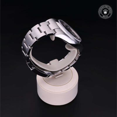 Rolex Certified Pre-owned Oyster Perpetual M114300-0005 front on black background