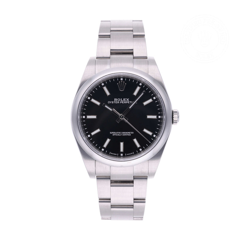 Rolex Certified Pre-owned Oyster Perpetual M114300-0005 front on white background