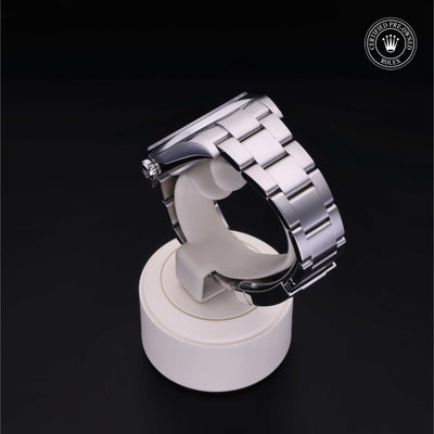 Rolex Certified Pre-owned Oyster Perpetual M114300-0005 front on black background