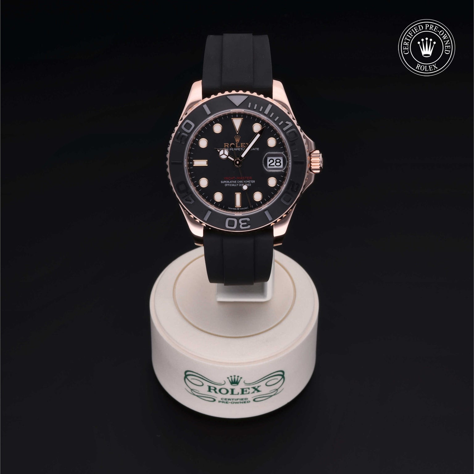 Rolex Certified Pre-owned Yacht-Master M268655-0009 front on black background