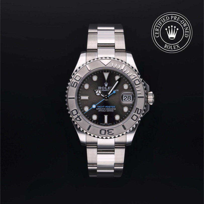 Rolex Certified Pre-owned Yacht-Master M268622-0002 front on black background