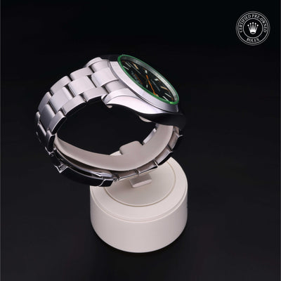 Rolex Certified Pre-owned Milgauss M116400GV-0001 front on black background