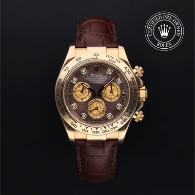 Rolex Certified Pre-owned Daytona M116518-0086 front on black background