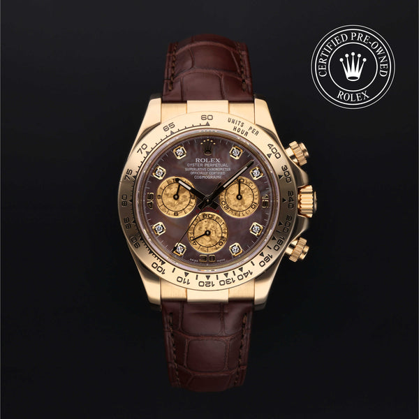 Rolex Certified Pre-owned Daytona M116518-0086 front on black background
