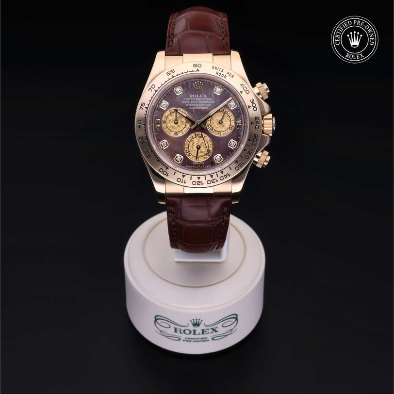 Rolex Certified Pre-owned Daytona M116518-0086 front on black background