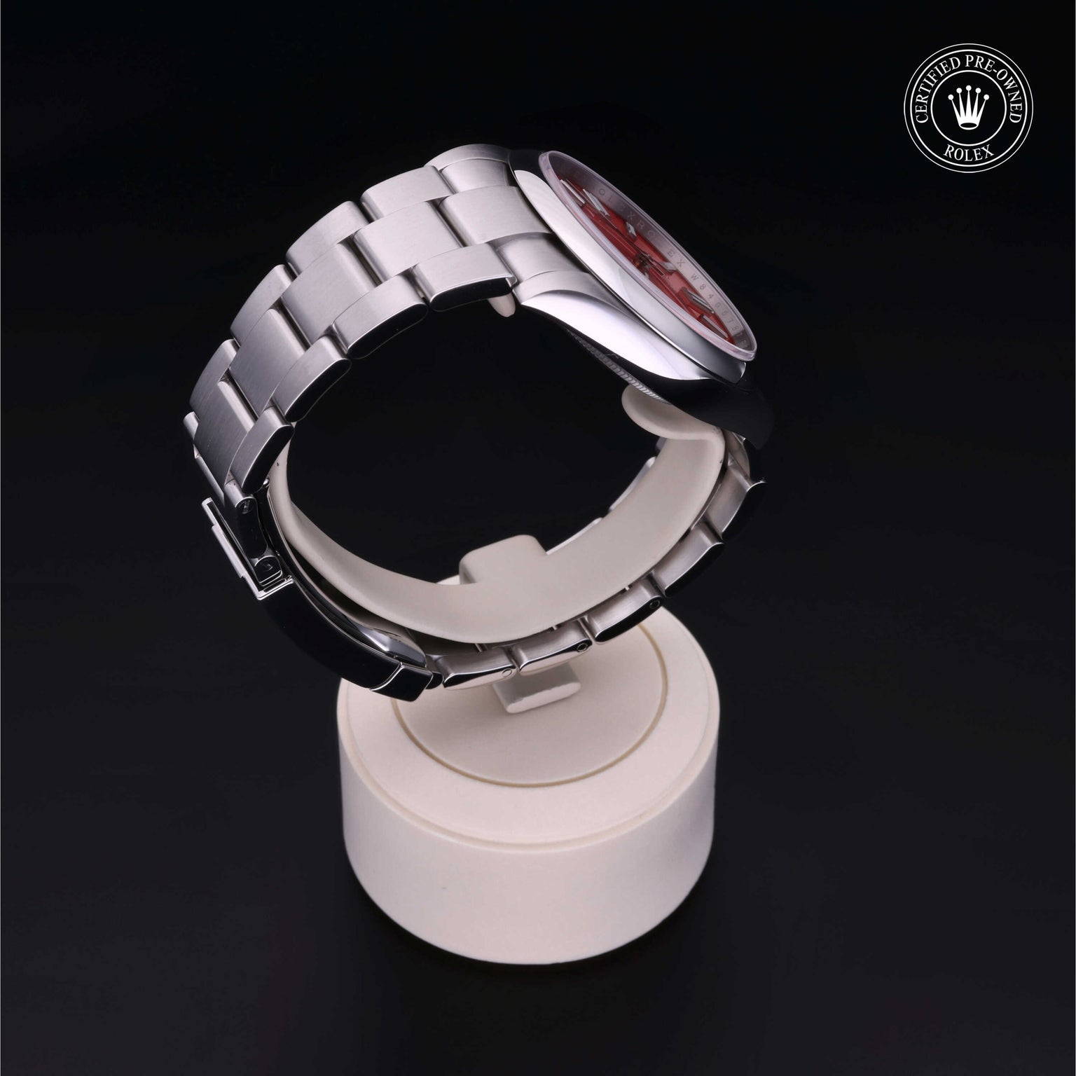 Rolex Certified Pre-owned Oyster Perpetual M124300-0007 front on black background
