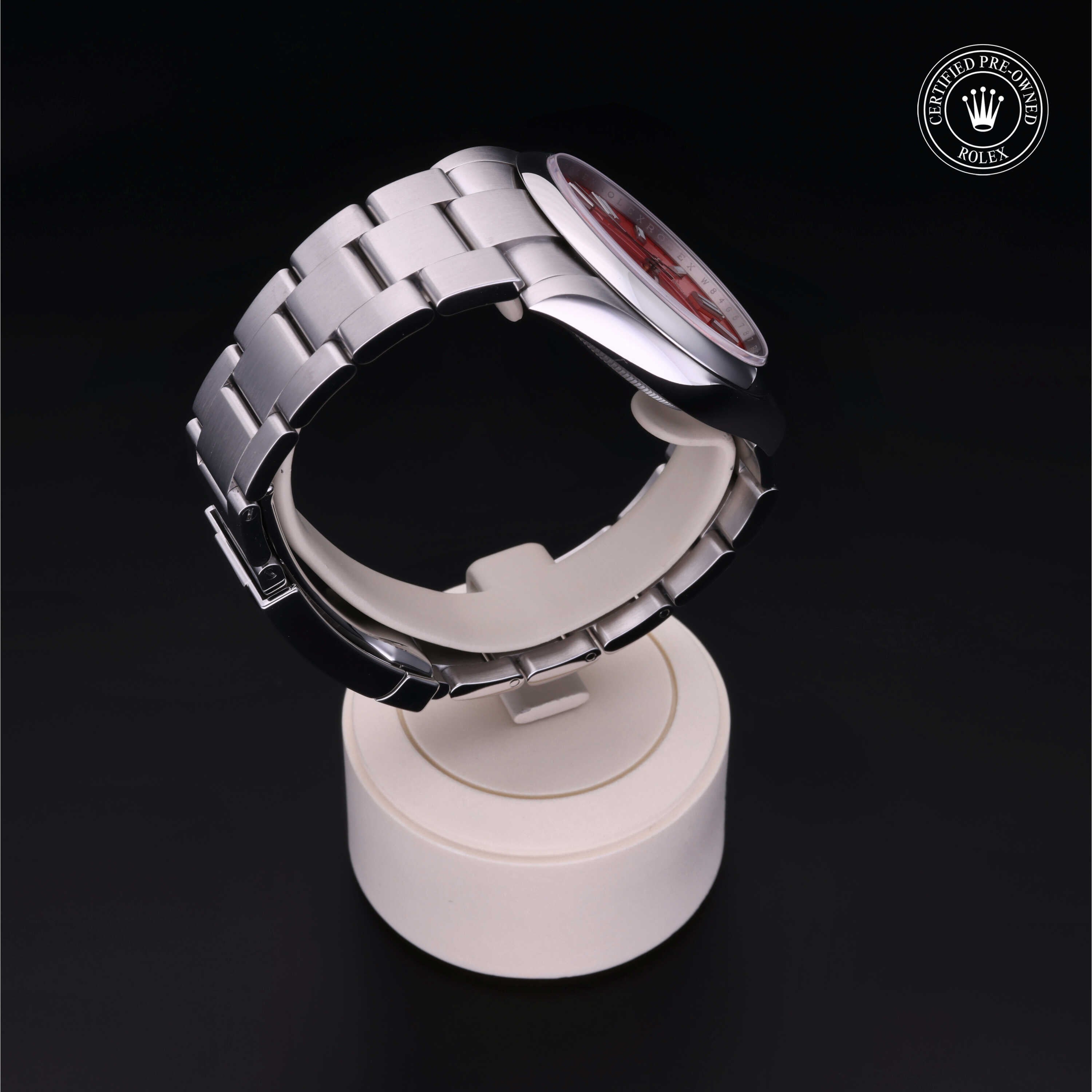 Rolex Certified Pre-owned Oyster Perpetual M124300-0007 front on black background