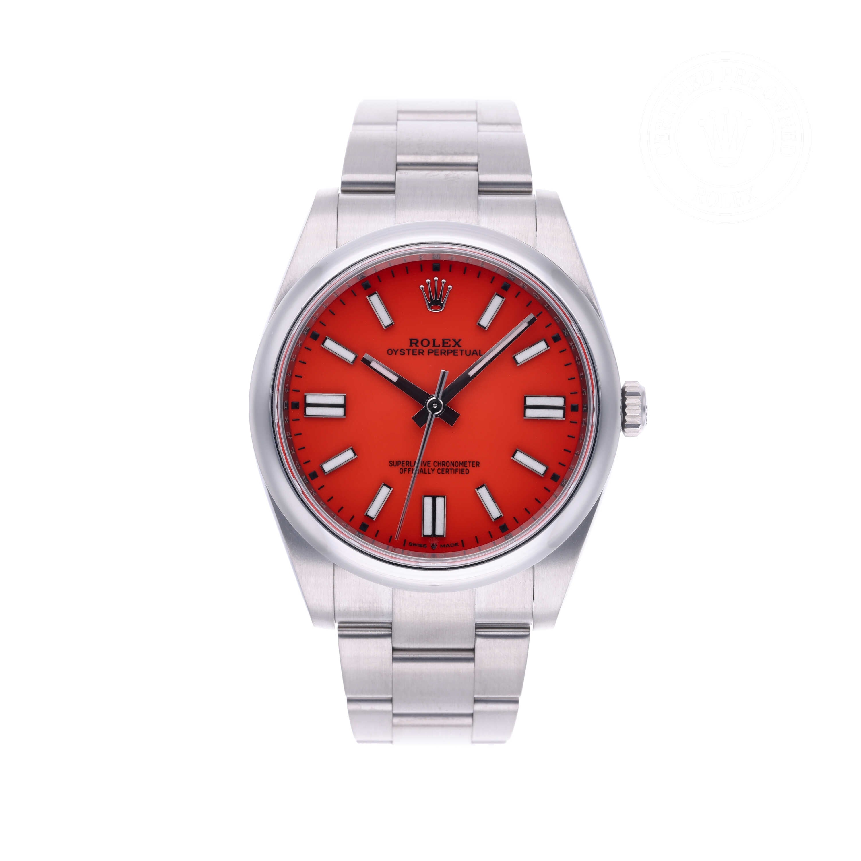 Rolex Certified Pre-owned Oyster Perpetual M124300-0007 front on white background