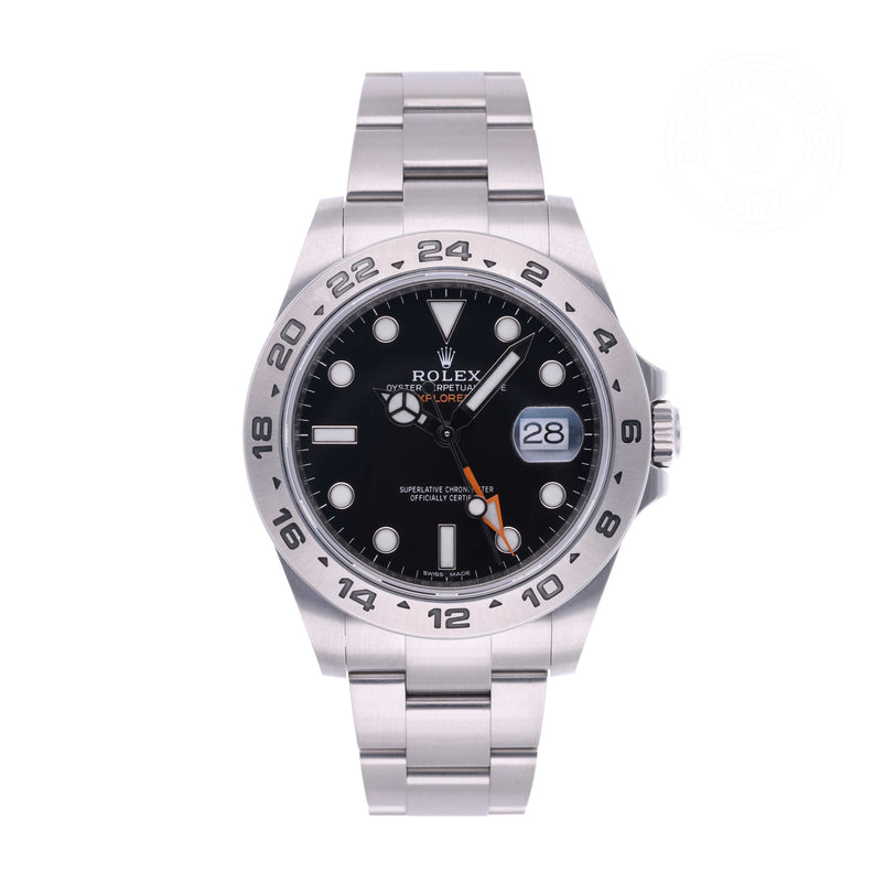 Rolex Certified Pre-owned Explorer II M216570-0002 front on white background
