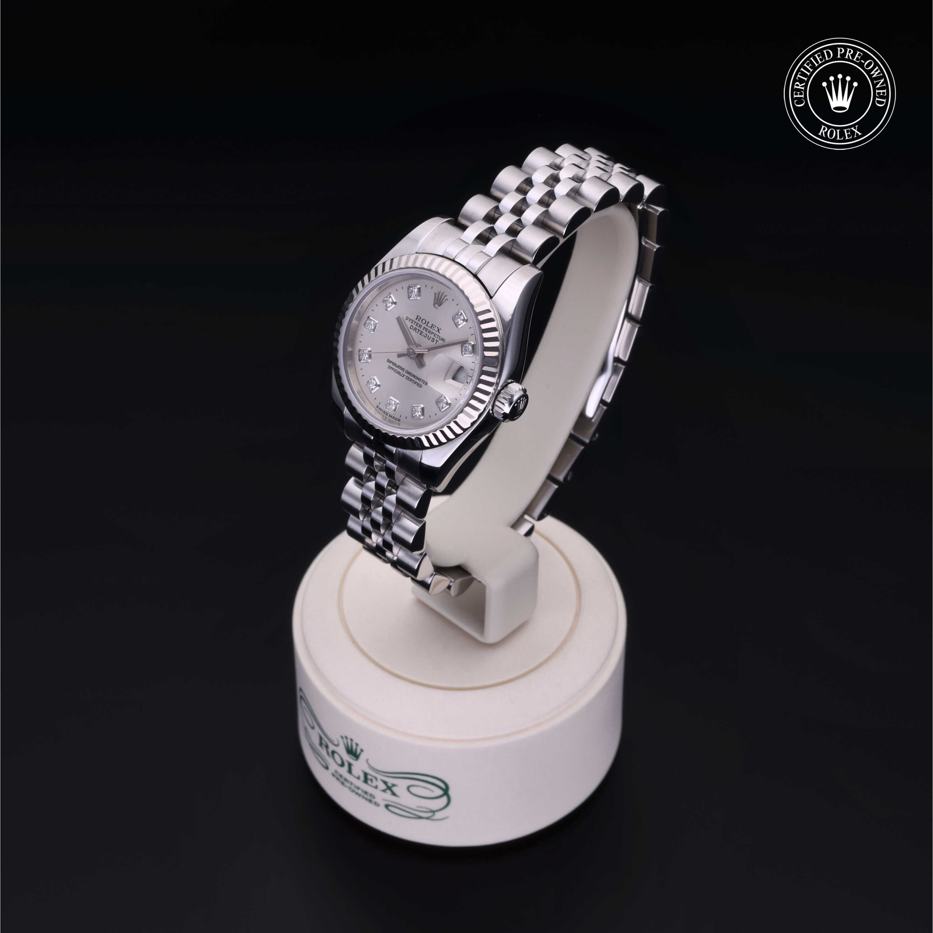 Rolex Certified Pre-owned Lady Datejust M179174-0030 front on black background