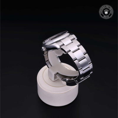 Rolex Certified Pre-owned Oyster Perpetual M115200-0004 front on black background