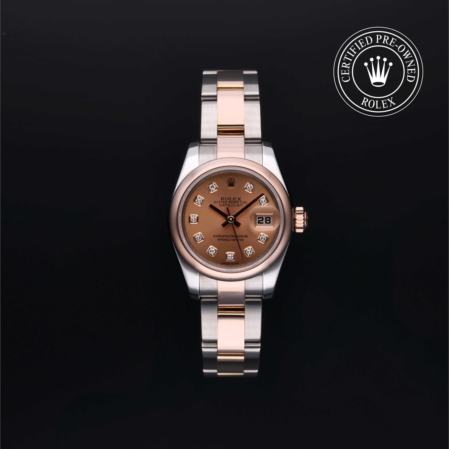 Rolex Certified Pre-owned Lady Datejust M179161-0052 front on black background