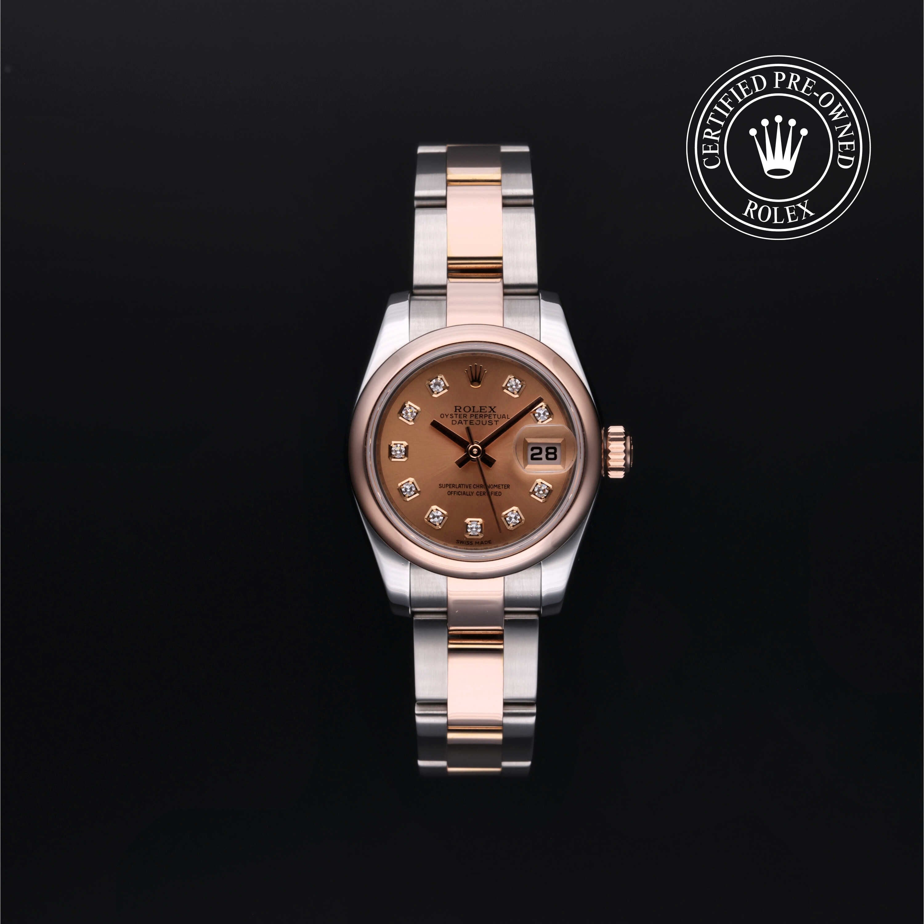 Rolex Certified Pre-owned Lady Datejust M179161-0052 front on black background