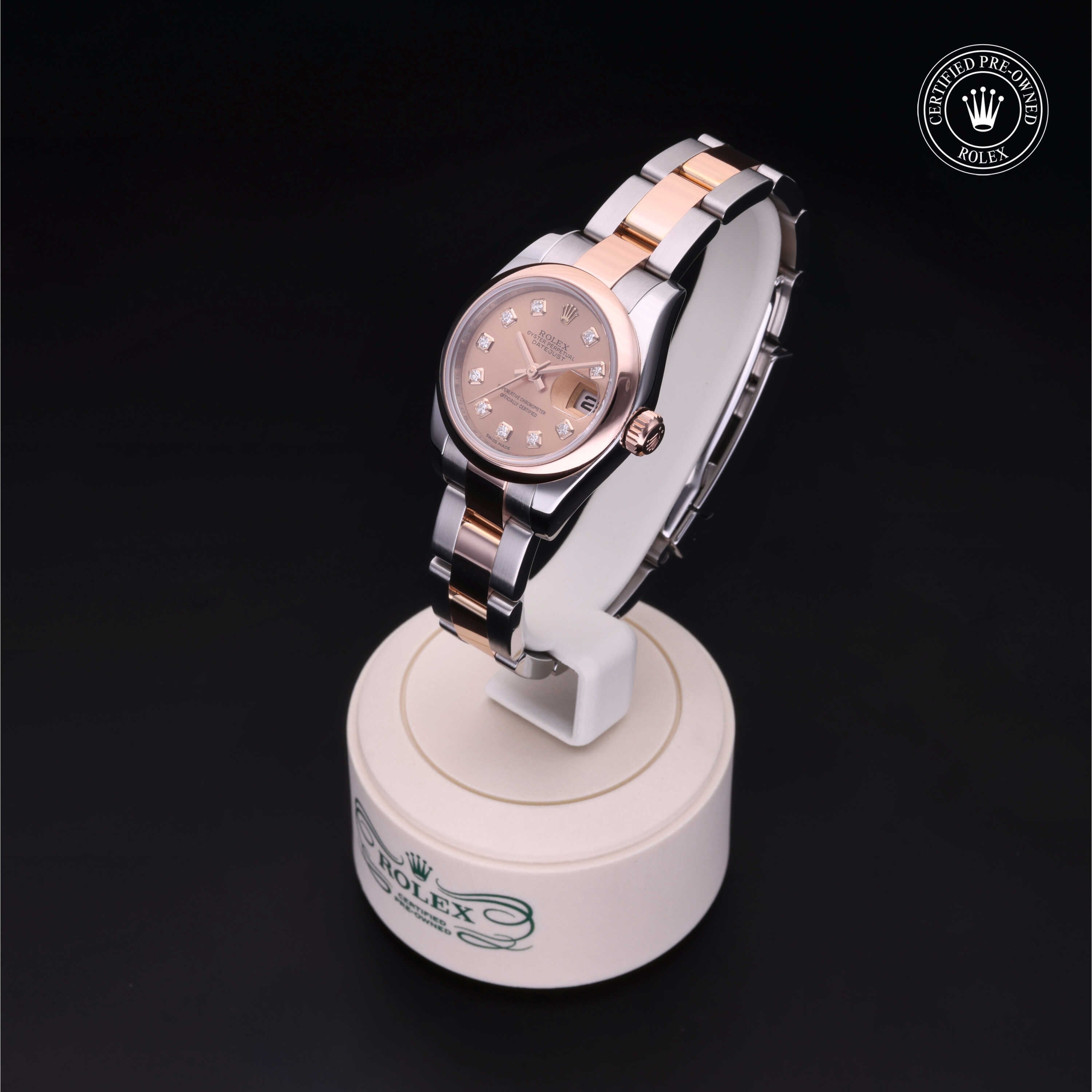 Rolex Certified Pre-owned Lady Datejust M179161-0052 front on black background