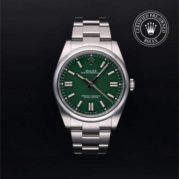 Rolex Certified Pre-owned Oyster Perpetual M124300-0005 front on black background