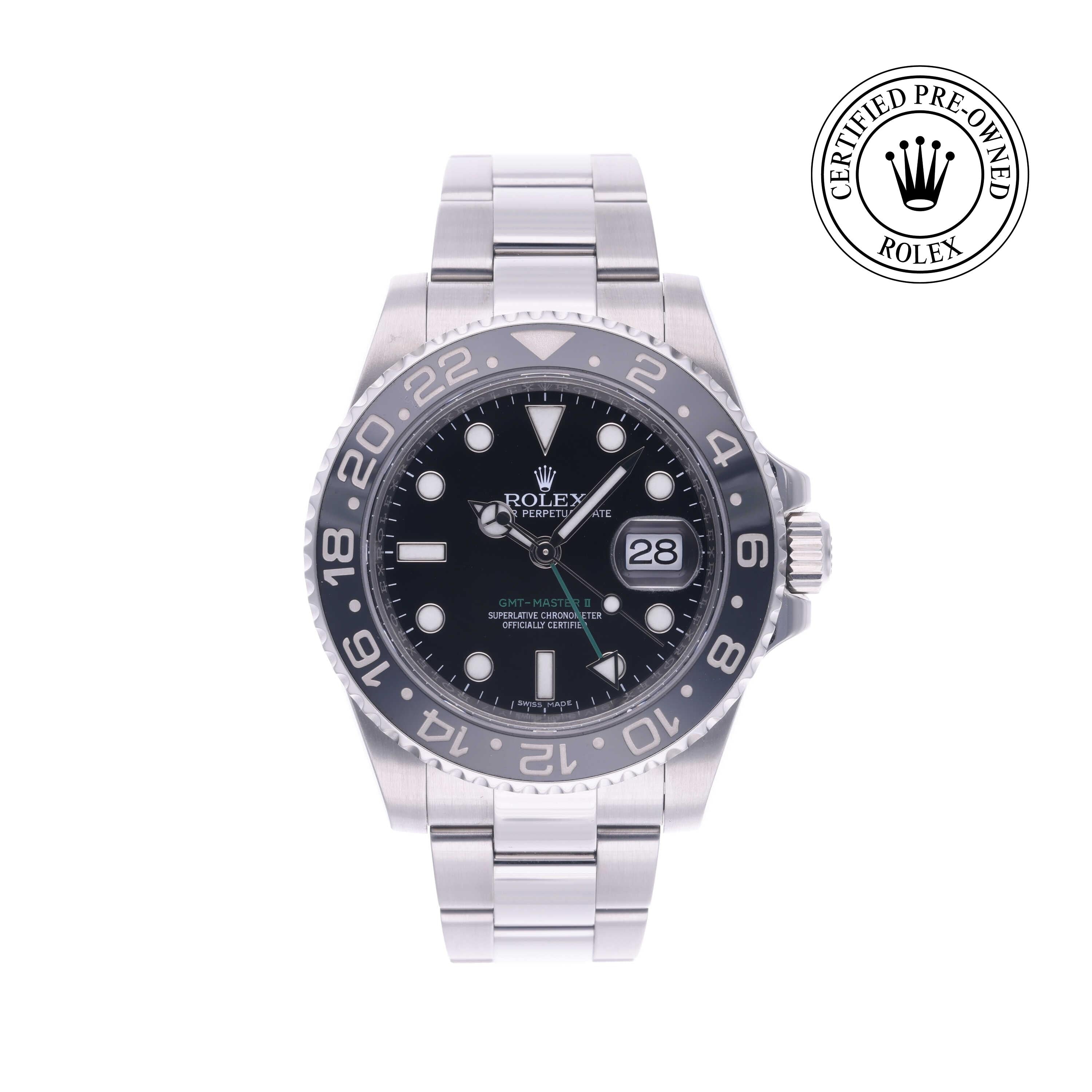 Rolex Certified Pre-owned GMT II M116710LN-0001 front on white background