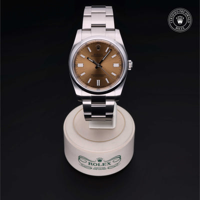 Rolex Certified Pre-owned Oyster Perpetual M116000-0011 front on black background