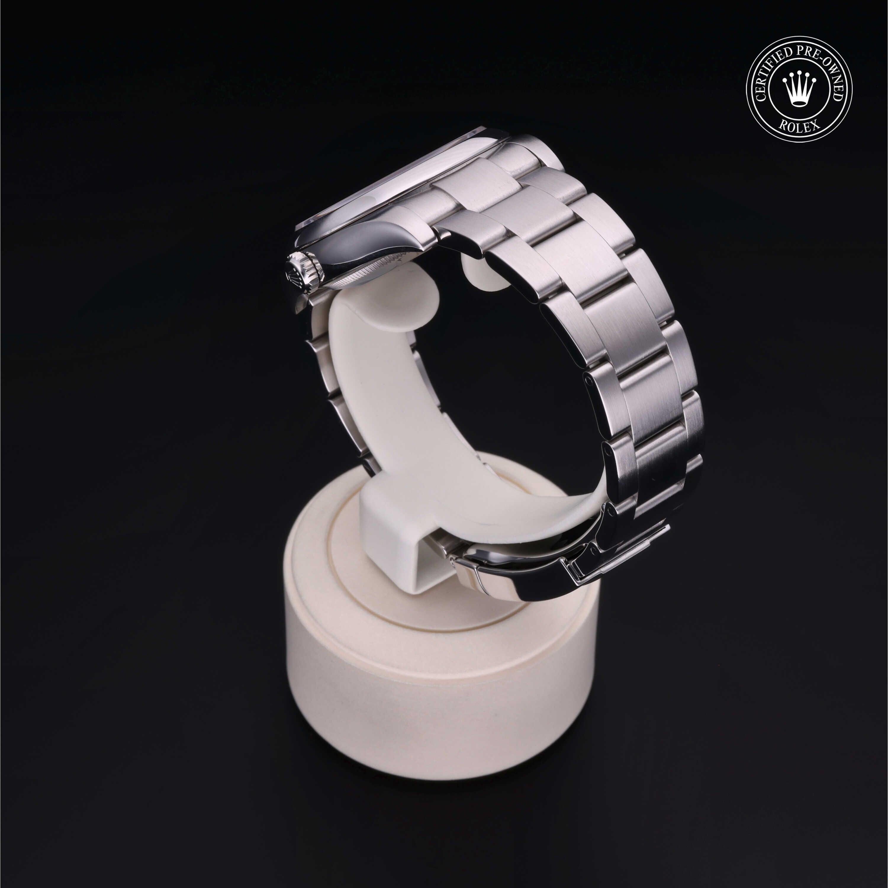 Rolex Certified Pre-owned Oyster Perpetual M116000-0011 front on black background