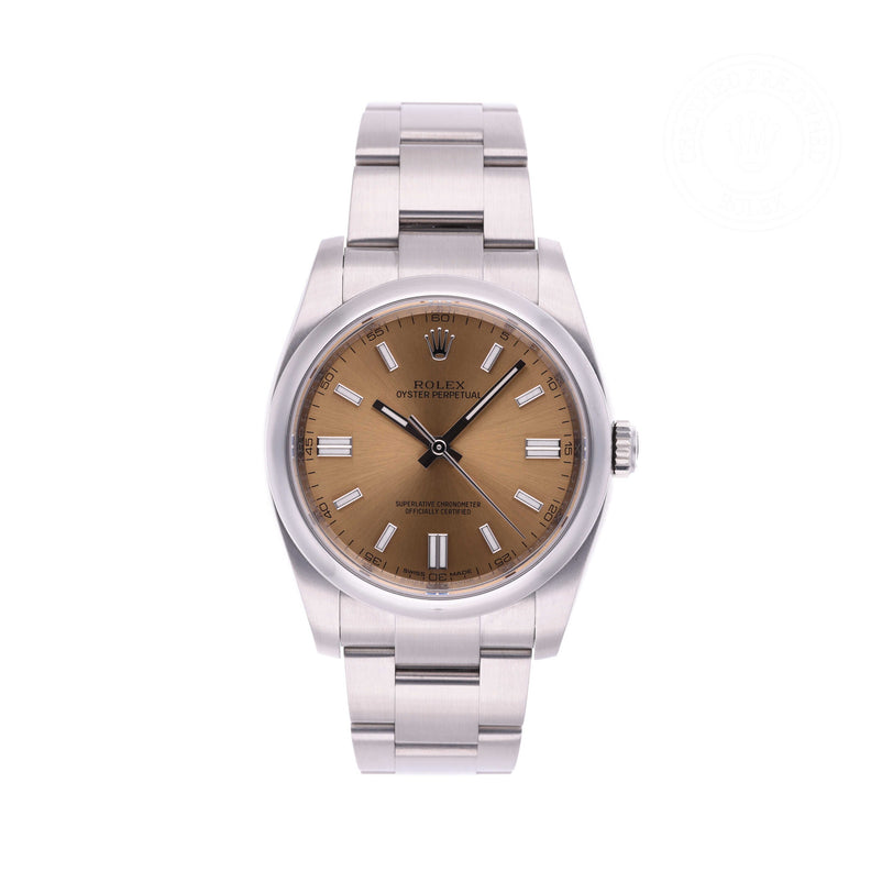 Rolex Certified Pre-owned Oyster Perpetual M116000-0011 front on white background
