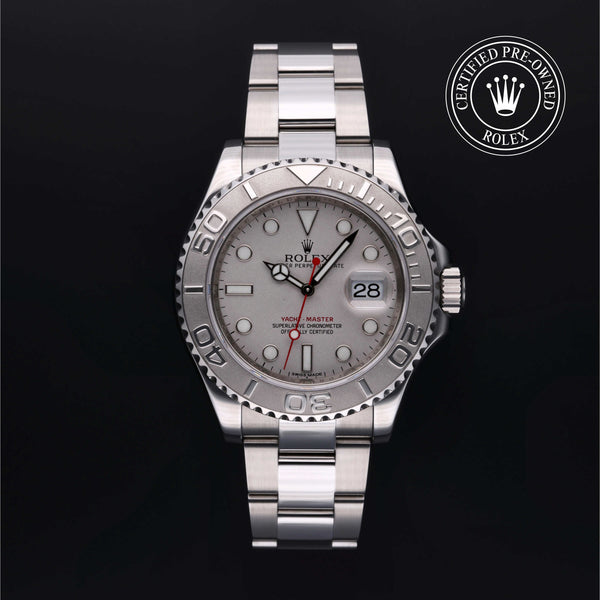 Rolex Certified Pre-owned Yacht-Master M116622-0002 front on black background