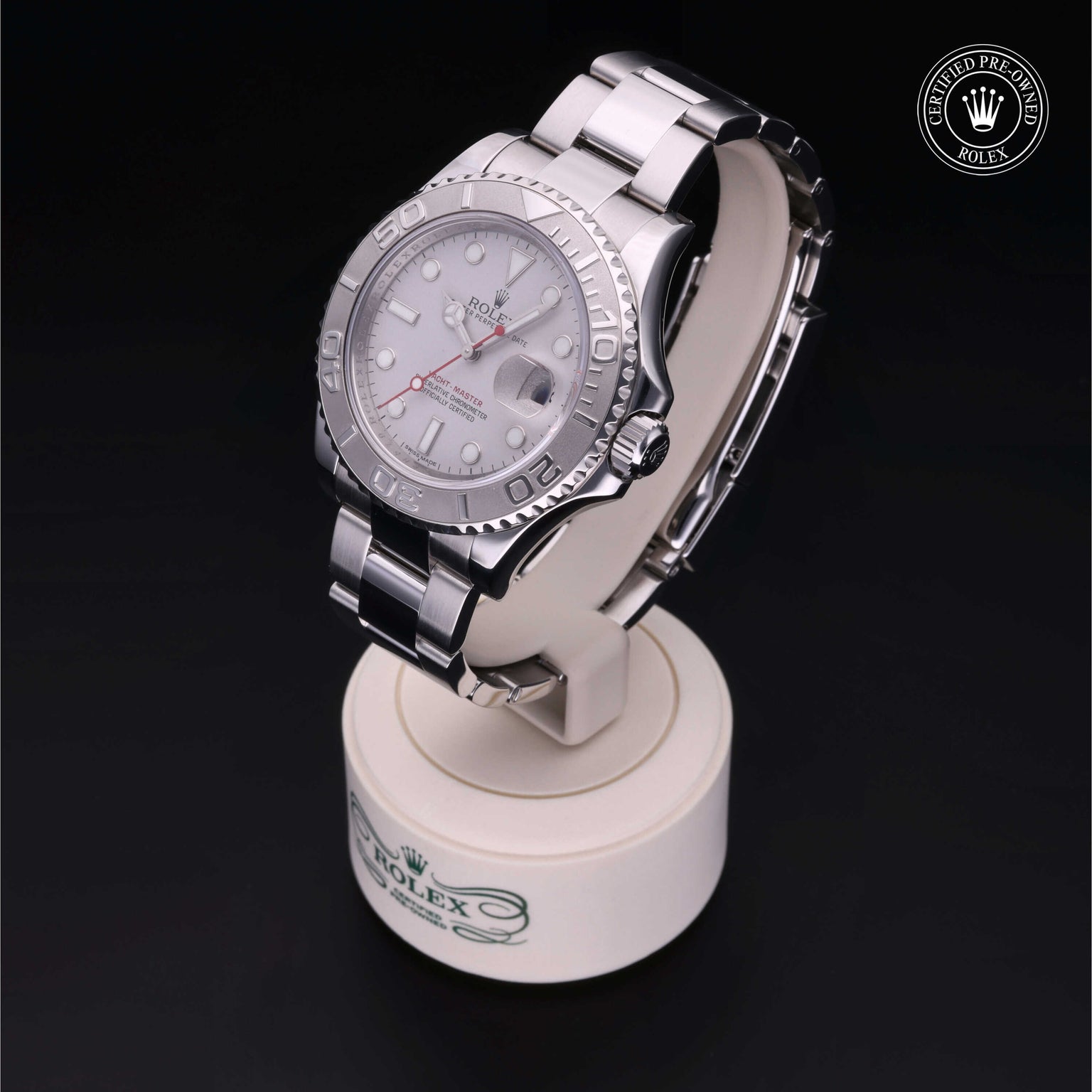 Rolex Certified Pre-owned Yacht-Master M116622-0002 front on black background