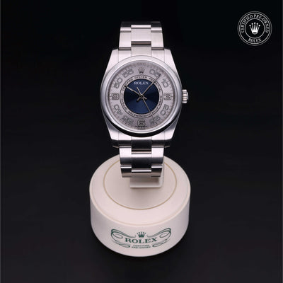 Rolex Certified Pre-owned Oyster Perpetual M116000-0004 front on black background