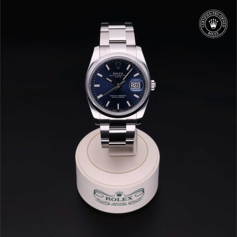 Rolex Certified Pre-owned Date M115200-0007 front on black background
