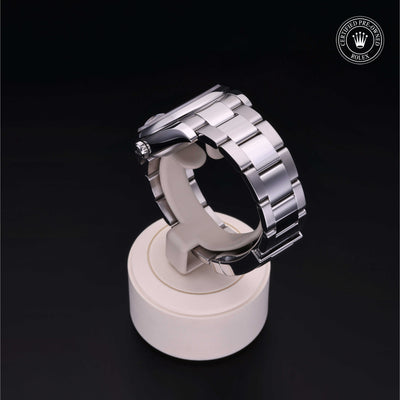 Rolex Certified Pre-owned Date M115200-0007 front on black background