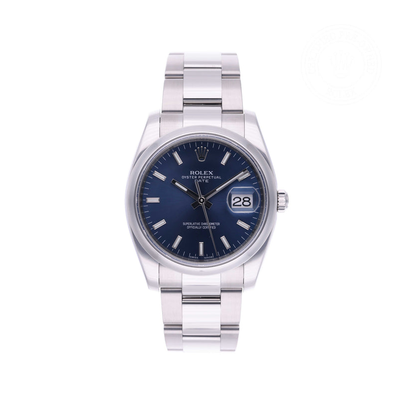 Rolex Certified Pre-owned Date M115200-0007 front on white background