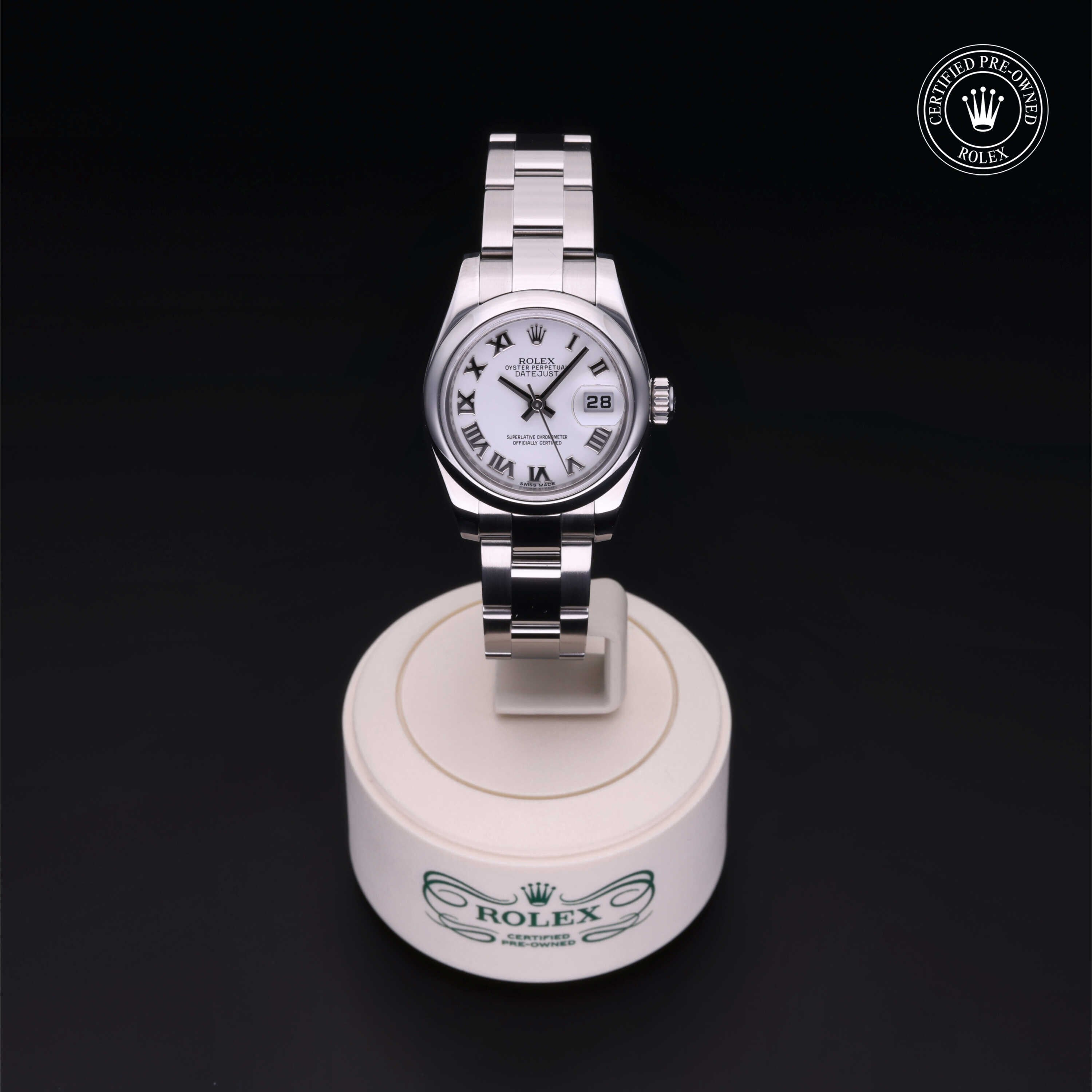 Rolex Certified Pre-owned Lady Datejust M179160-0032 front on black background