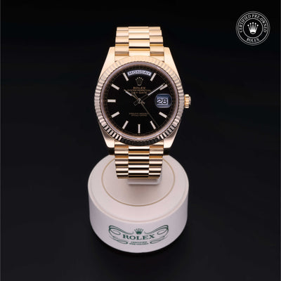 Rolex Certified Pre-owned Day-date M228238-0007 front on black background