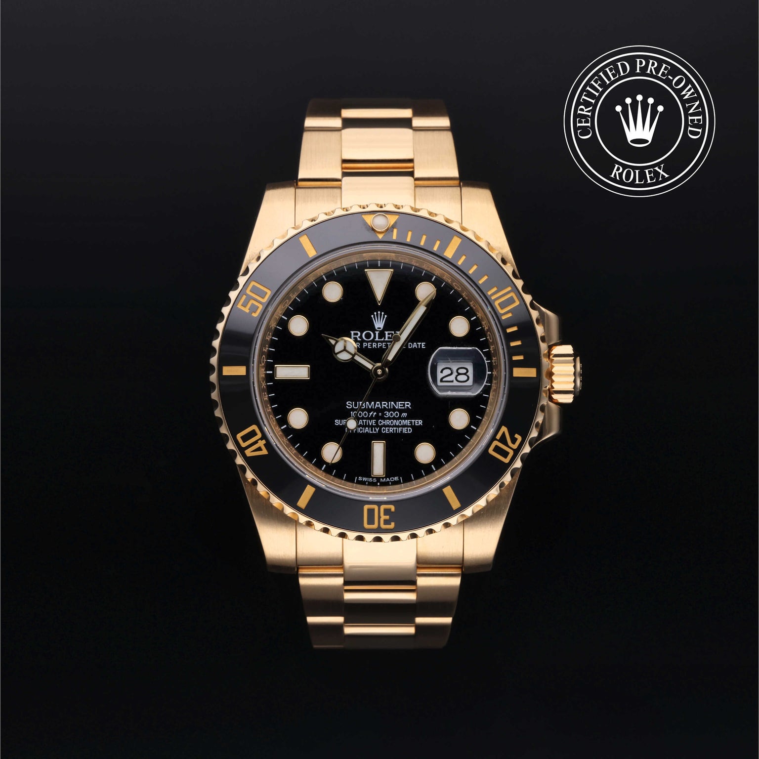 Rolex Certified Pre-owned Submariner Date M116618LN-0001 front on black background