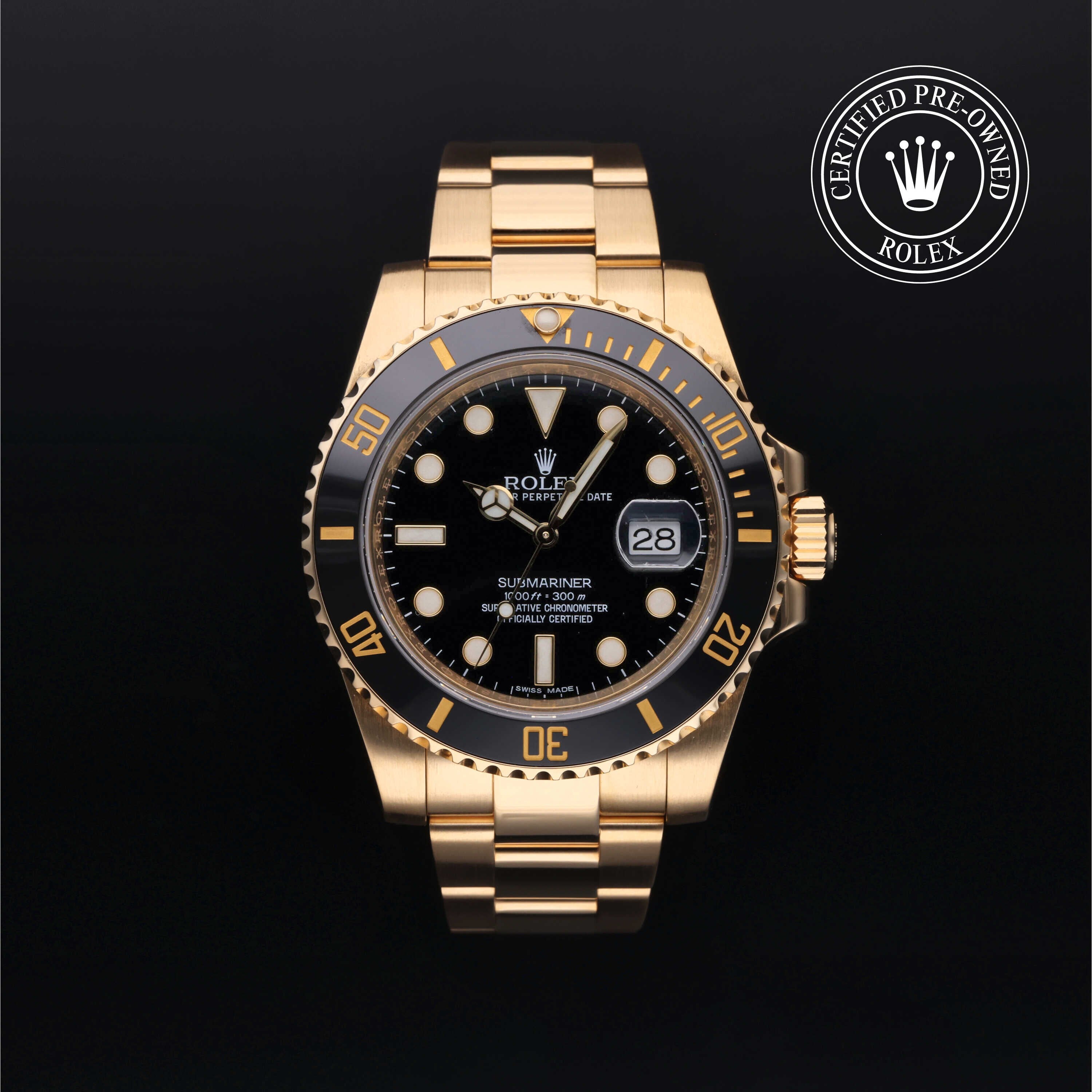 Rolex Certified Pre-owned Submariner Date M116618LN-0001 front on black background