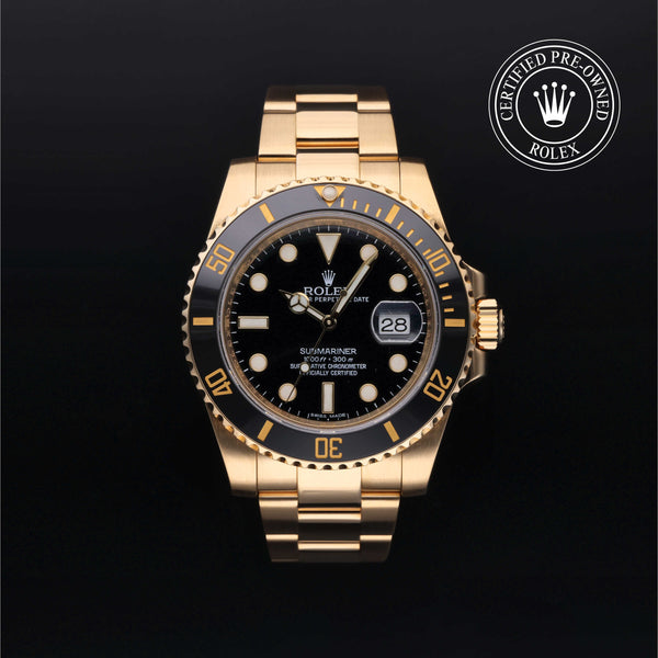Rolex Certified Pre-owned Submariner Date M116618LN-0001 front on black background