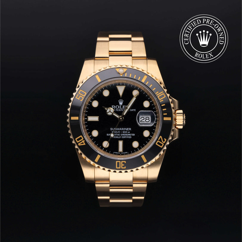 Rolex Certified Pre-owned Submariner Date M116618LN-0001 front on black background