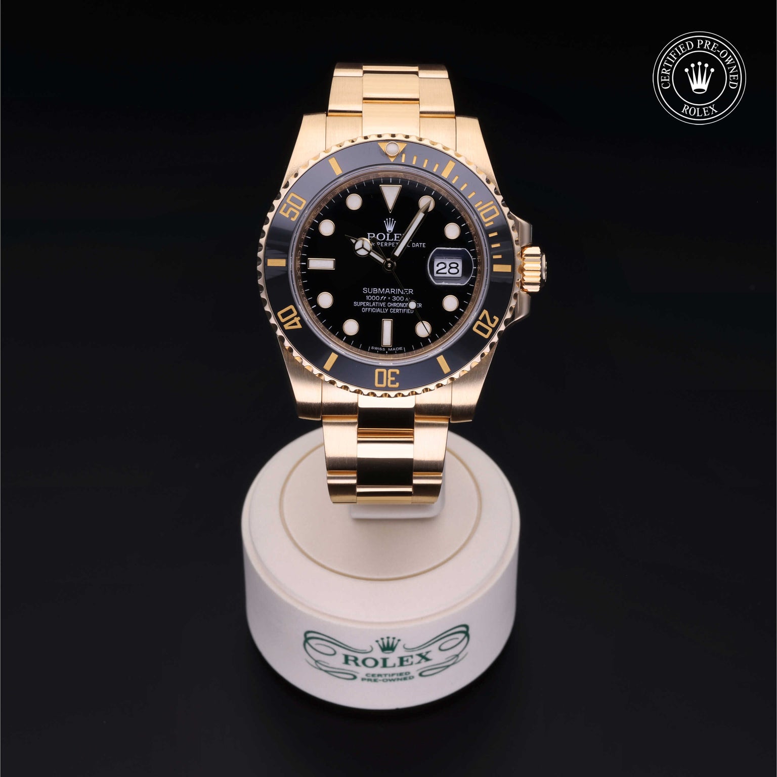 Rolex Certified Pre-owned Submariner Date M116618LN-0001 front on black background