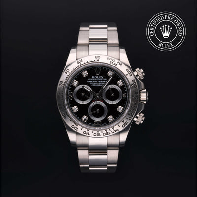 Rolex Certified Pre-owned Daytona M116509-0055 front on black background