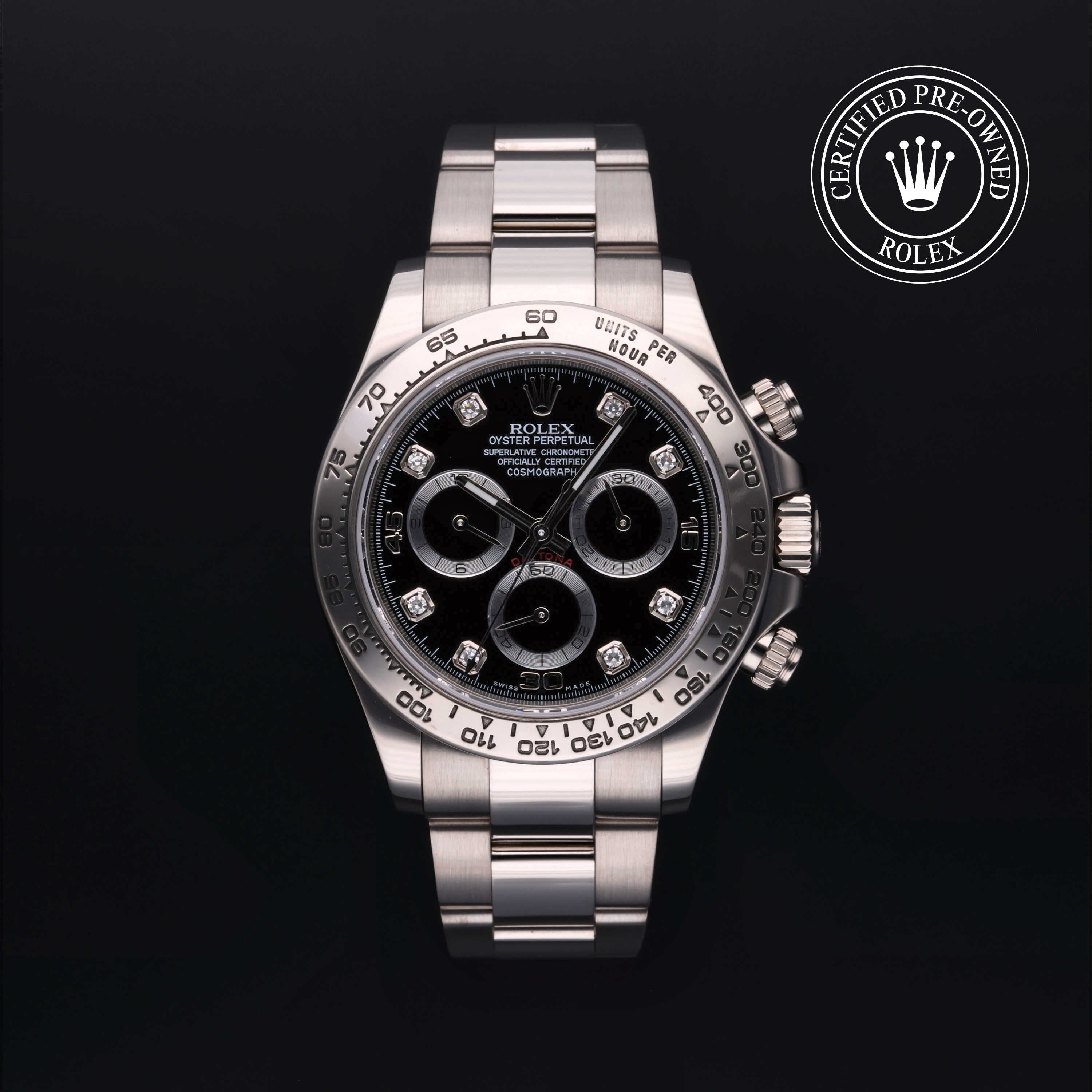 Rolex Certified Pre-owned Daytona M116509-0055 front on black background