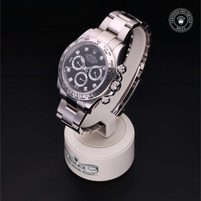 Rolex Certified Pre-owned Daytona M116509-0055 front on black background