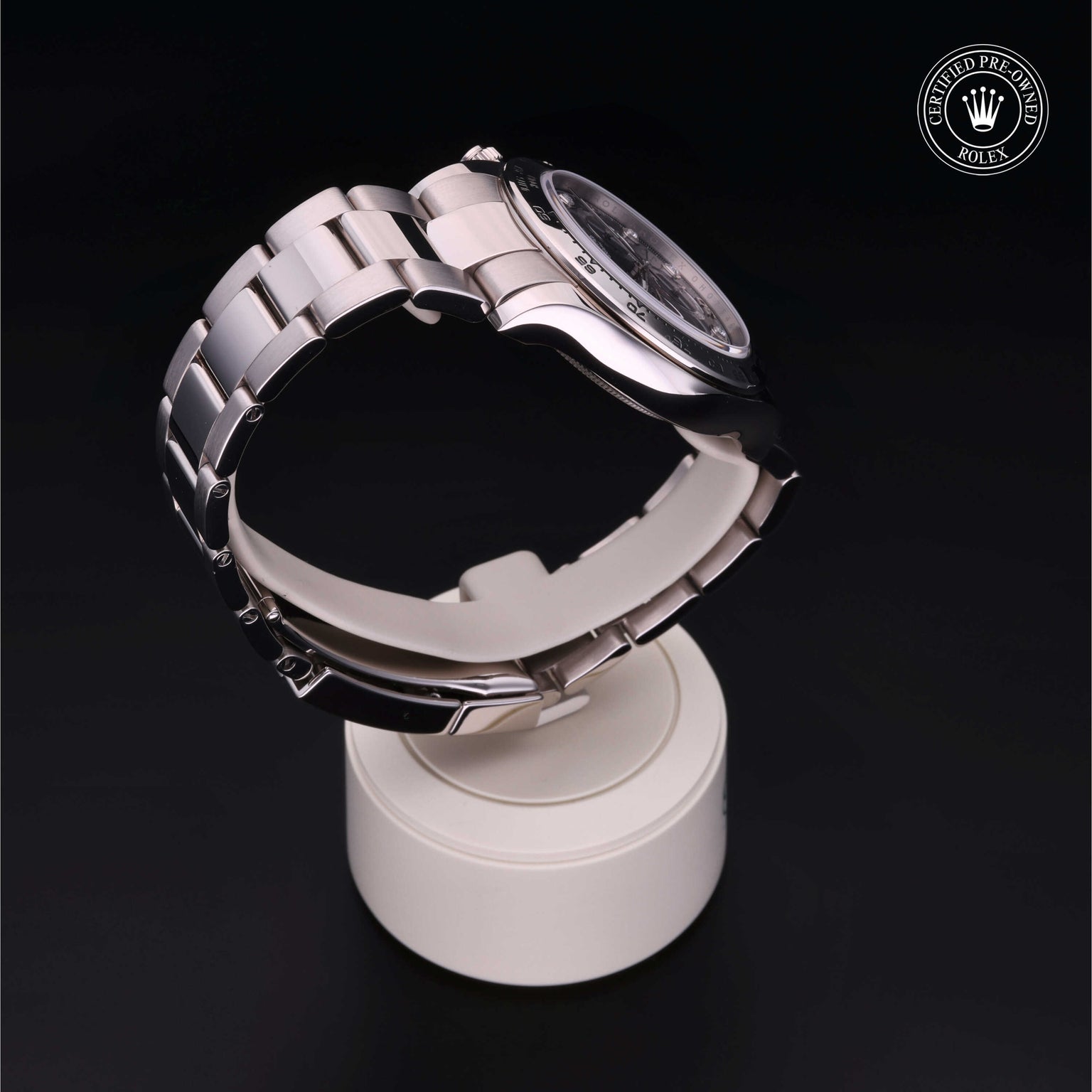 Rolex Certified Pre-owned Daytona M116509-0055 front on black background